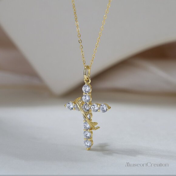 Y2K Spinning Crown Cross Necklace, Rotatable 925 Silver Cross Halo Necklace - Picture 5 of 8